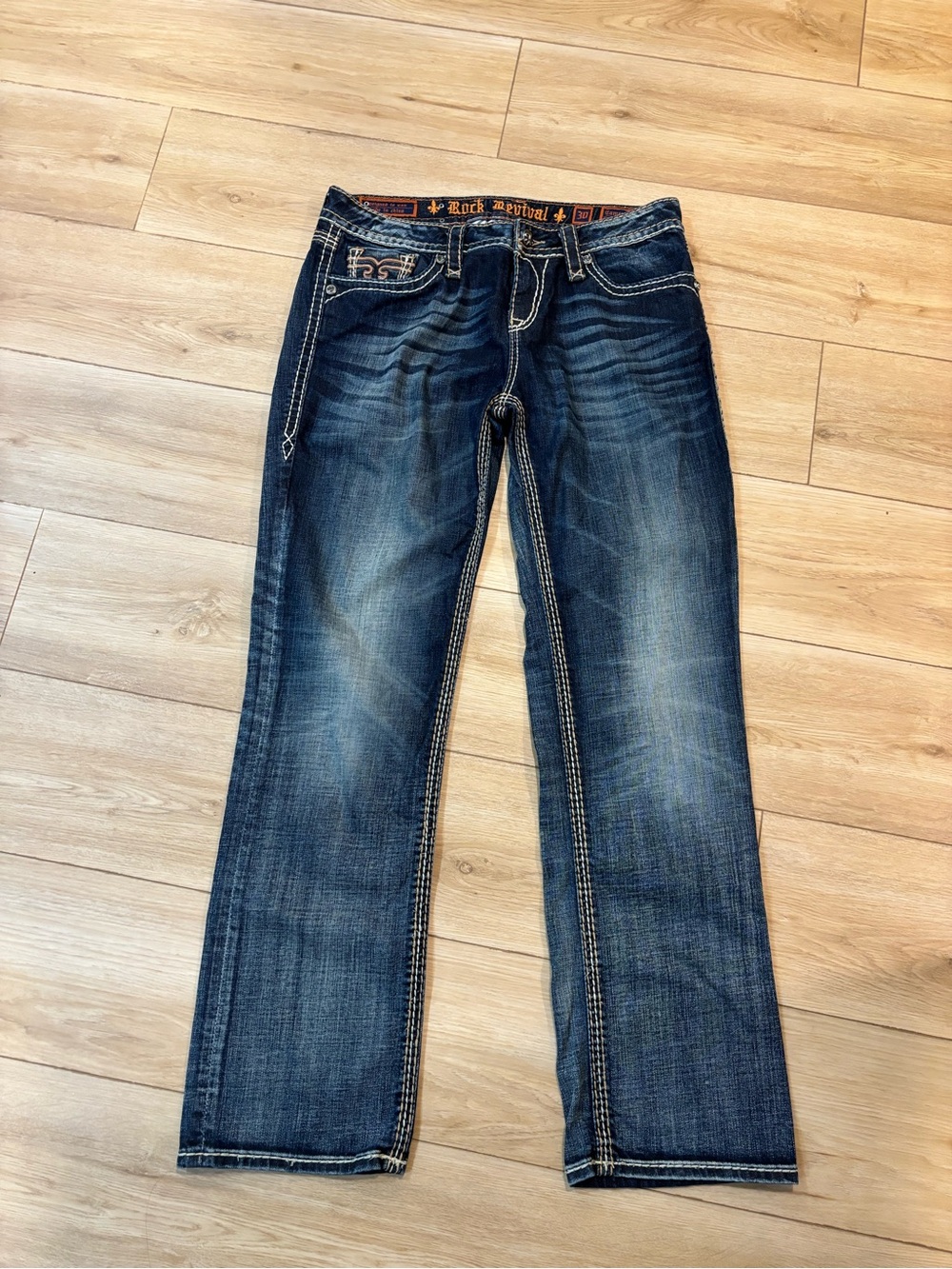 Rock Revival Cameron Low Rise Easy Straight Boot Cut Jeans 30x31 Western Buckle